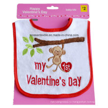 Рекламный хлопок Terry White с вышивкой на день святого Валентина на липучке Custom Baby Bib